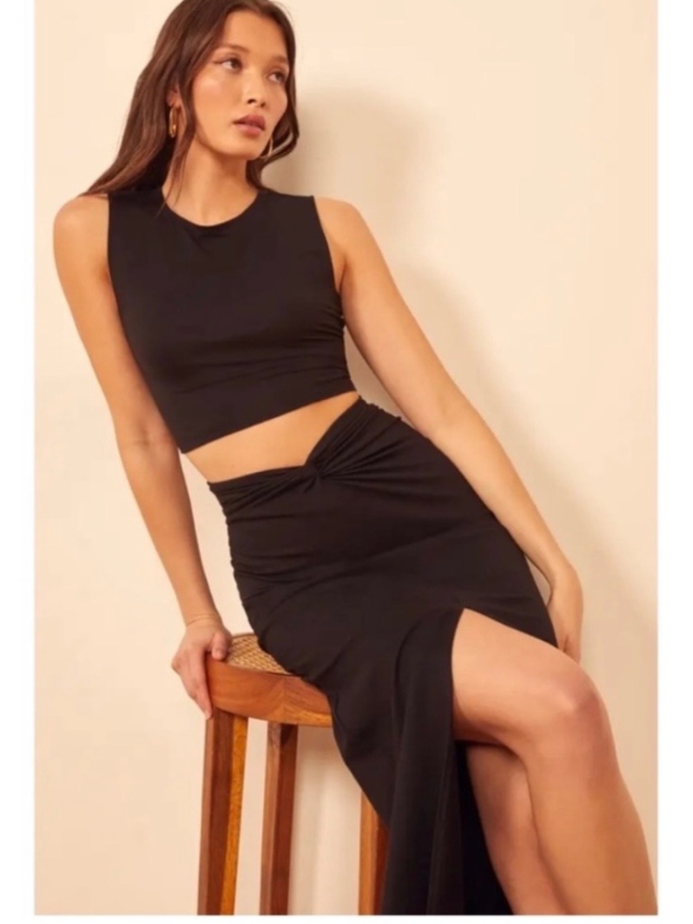 Reformation Rylan Black Skirt Midi XL quiet luxury, neutral, romantic